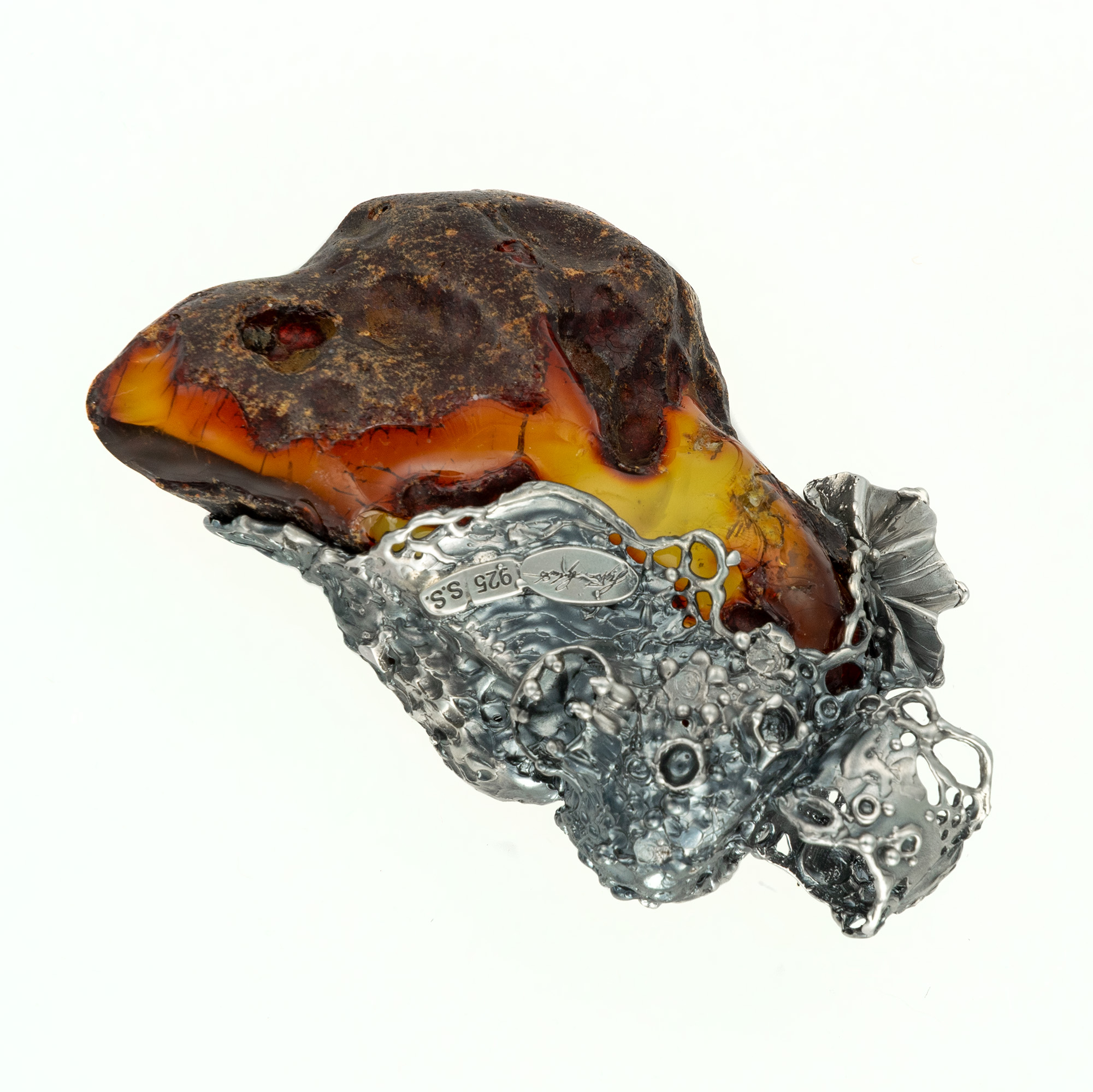 Sterling Silver and Natural Baltic Amber Ghost Pendant 3